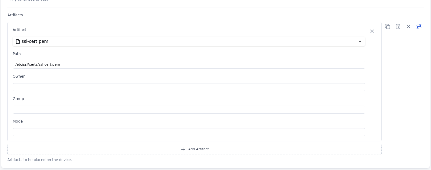 Artifacts configuration