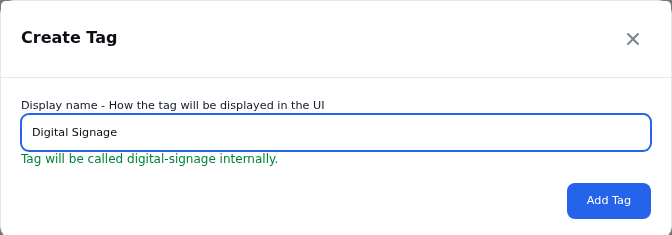 Create tag modal