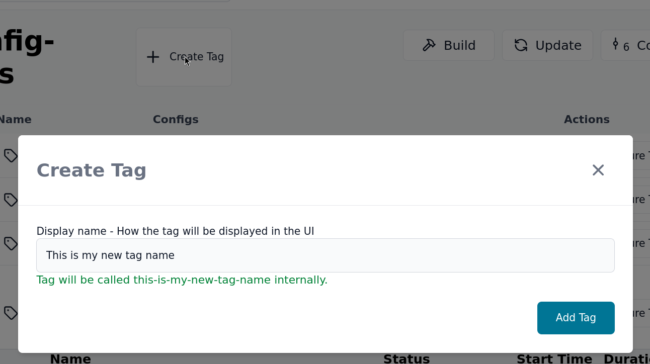 Create tag modal