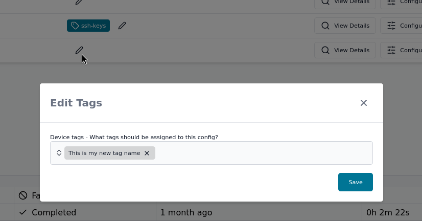 Edit tags modal